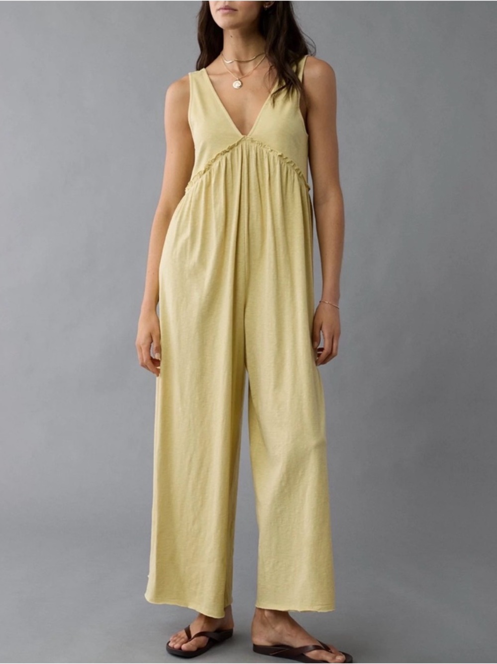 American Eagle Outfitters Butter Yellow Wide-Leg Jumpsuit